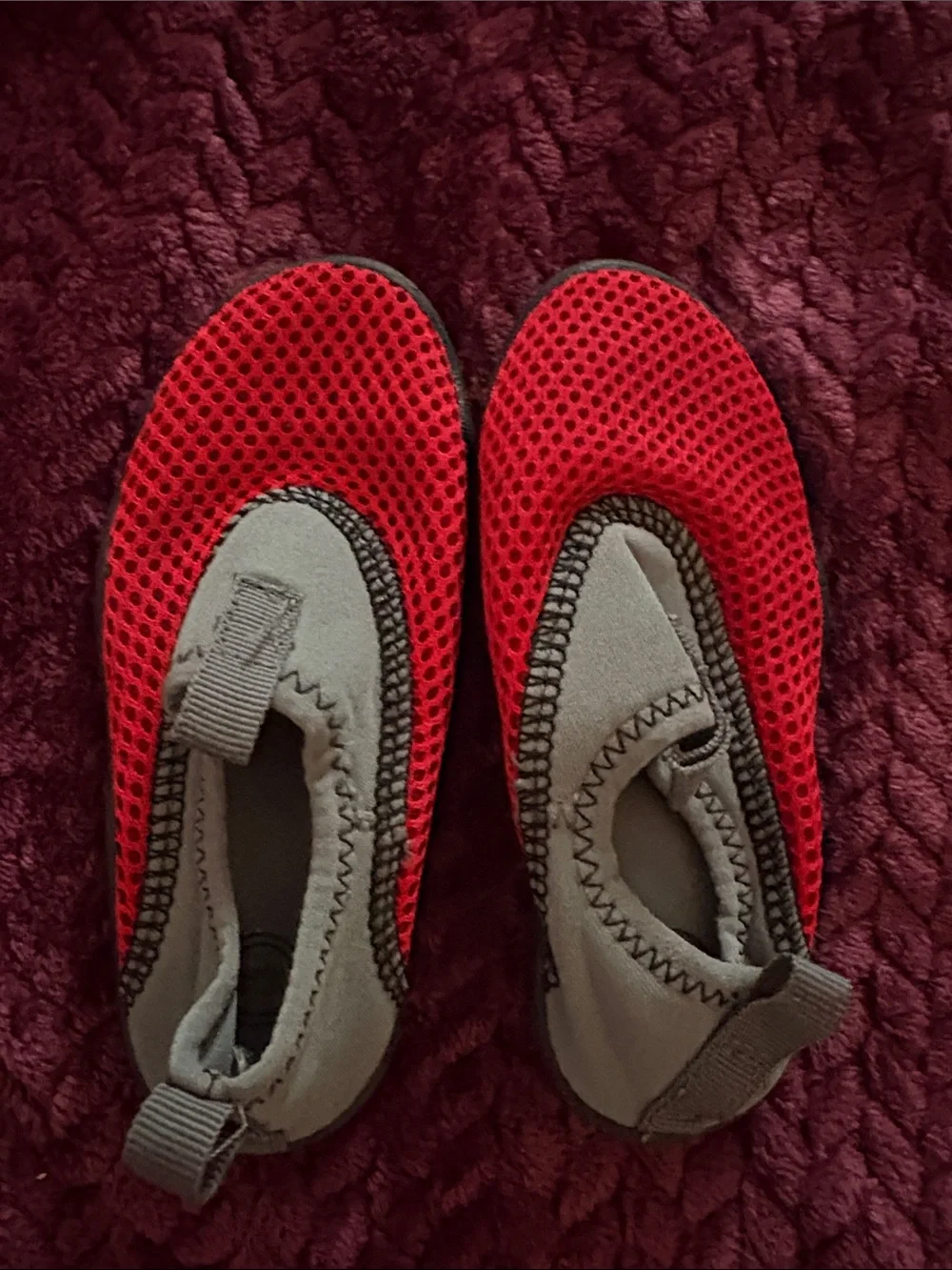 Kids Red and Gray Water Shoes - Lightweight Slip-On